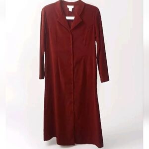 Vtg Tribeca Studio Trench Coat Woman Sz 12 Red Suede Feel Duster Long Jacket